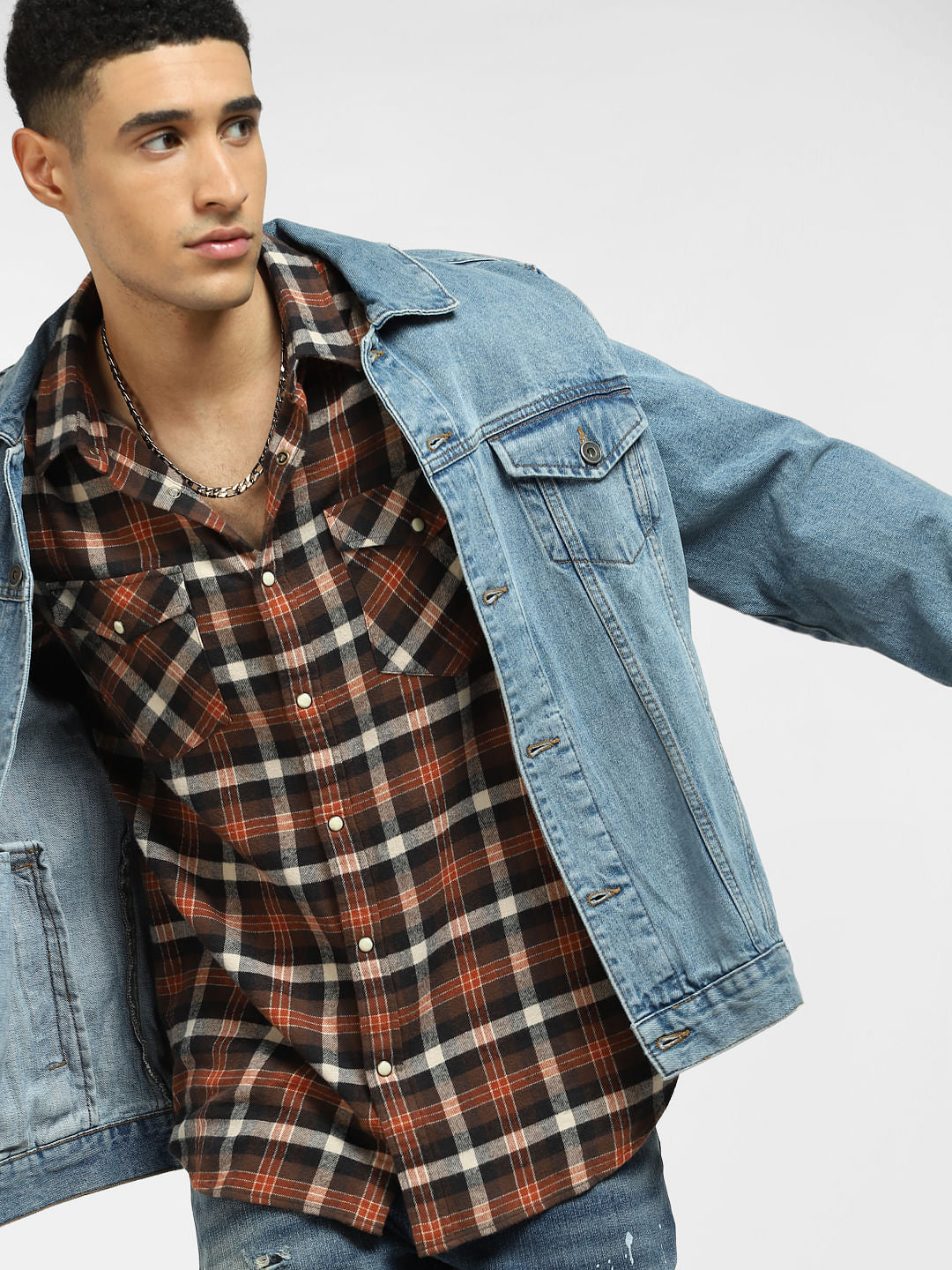 Brown Check Full Sleeves Shirt - S