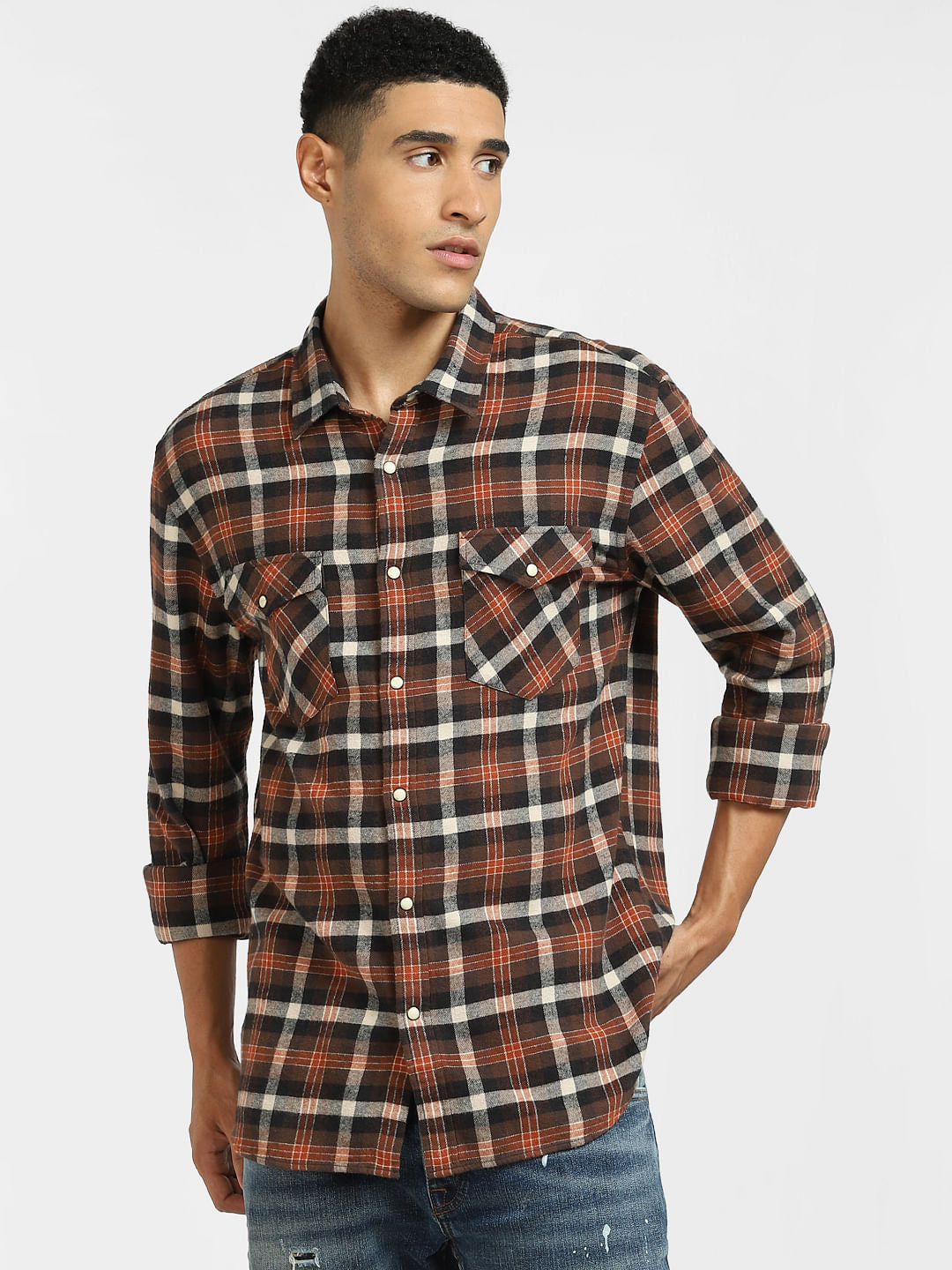 Brown Check Full Sleeves Shirt