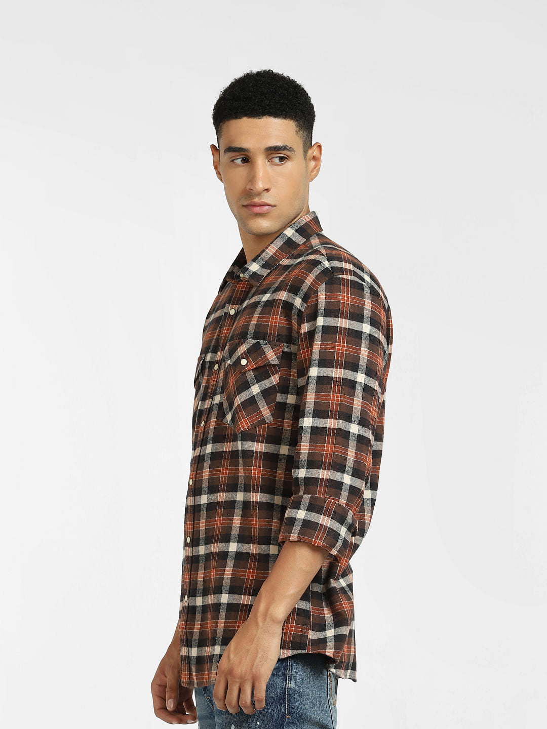 Brown Check Full Sleeves Shirt