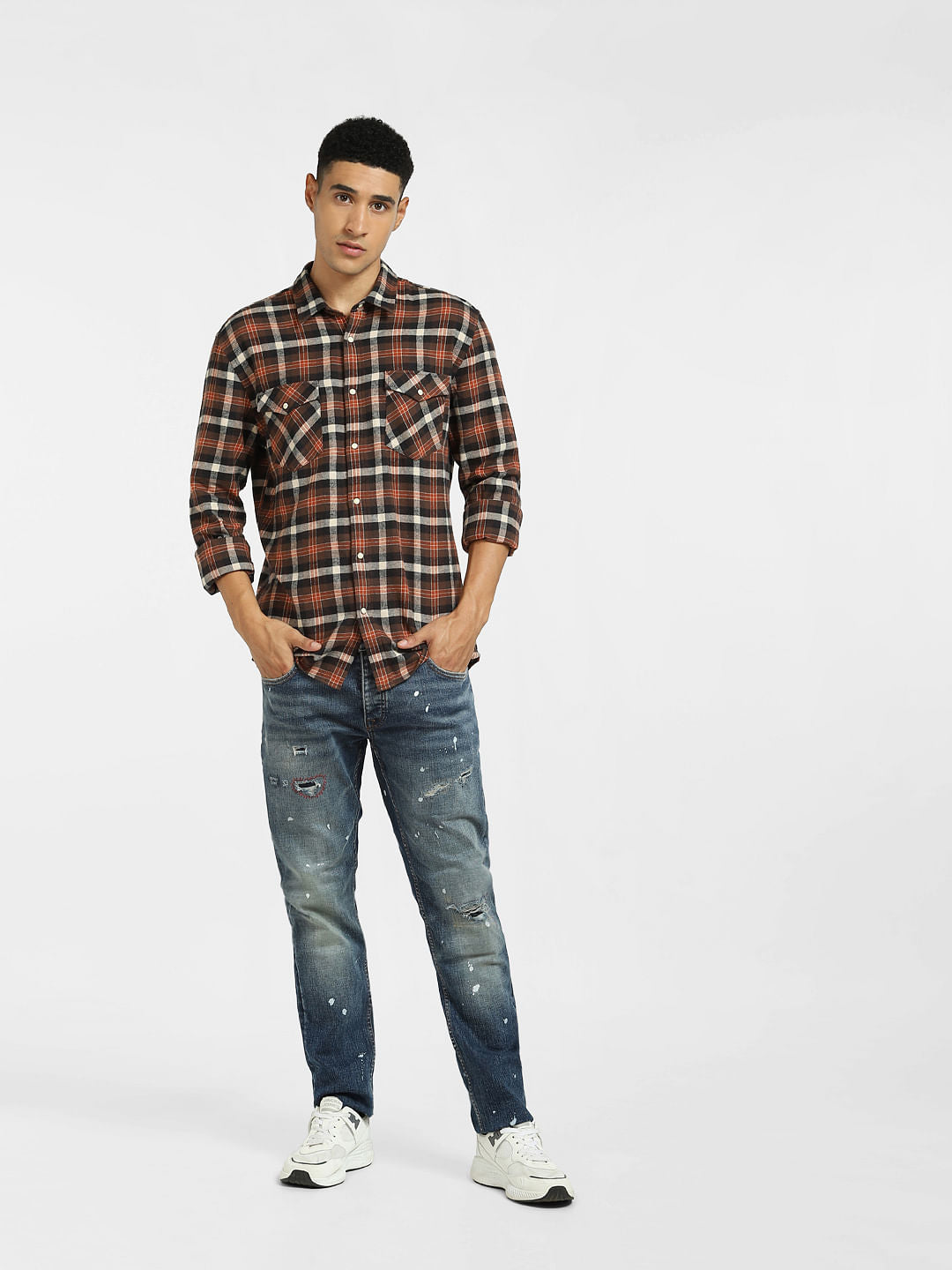Brown Check Full Sleeves Shirt