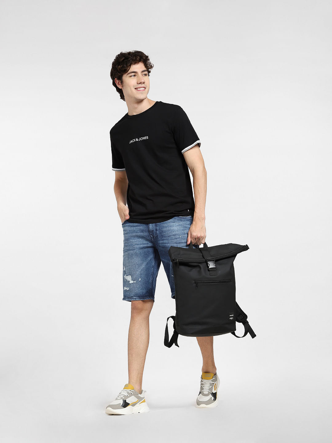 Black Logo Print Crew Neck T-shirt - S