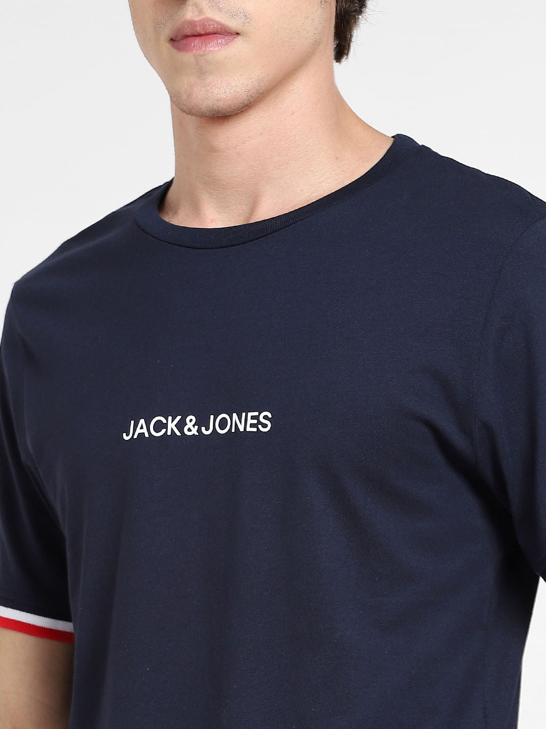 Navy Blue Logo Print Crew Neck T-shirt