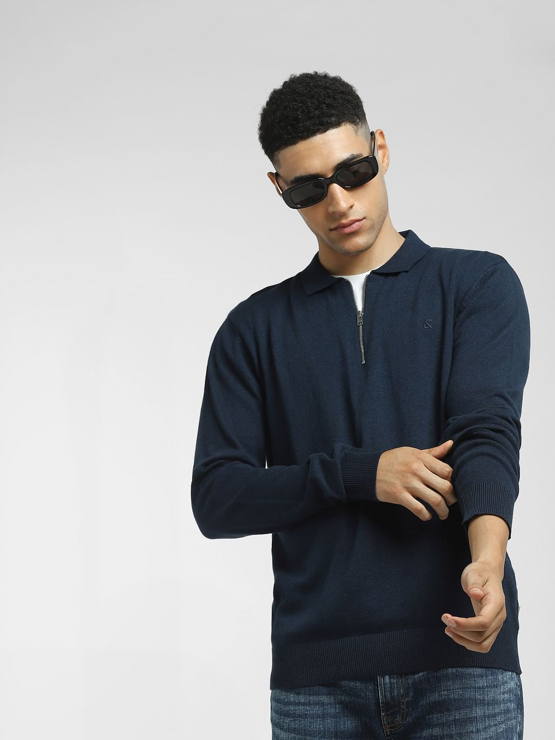 Navy Blue Polo Neck Pullover - S