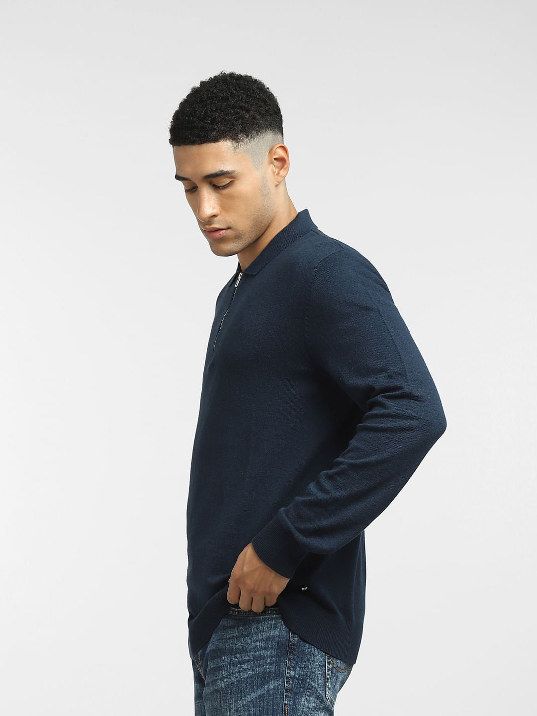 Navy Blue Polo Neck Pullover