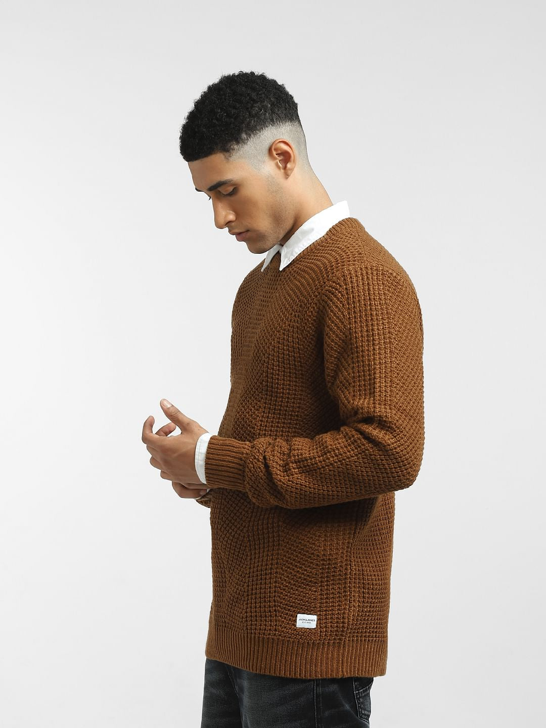 Brown Textured Slim Fit T-shirt