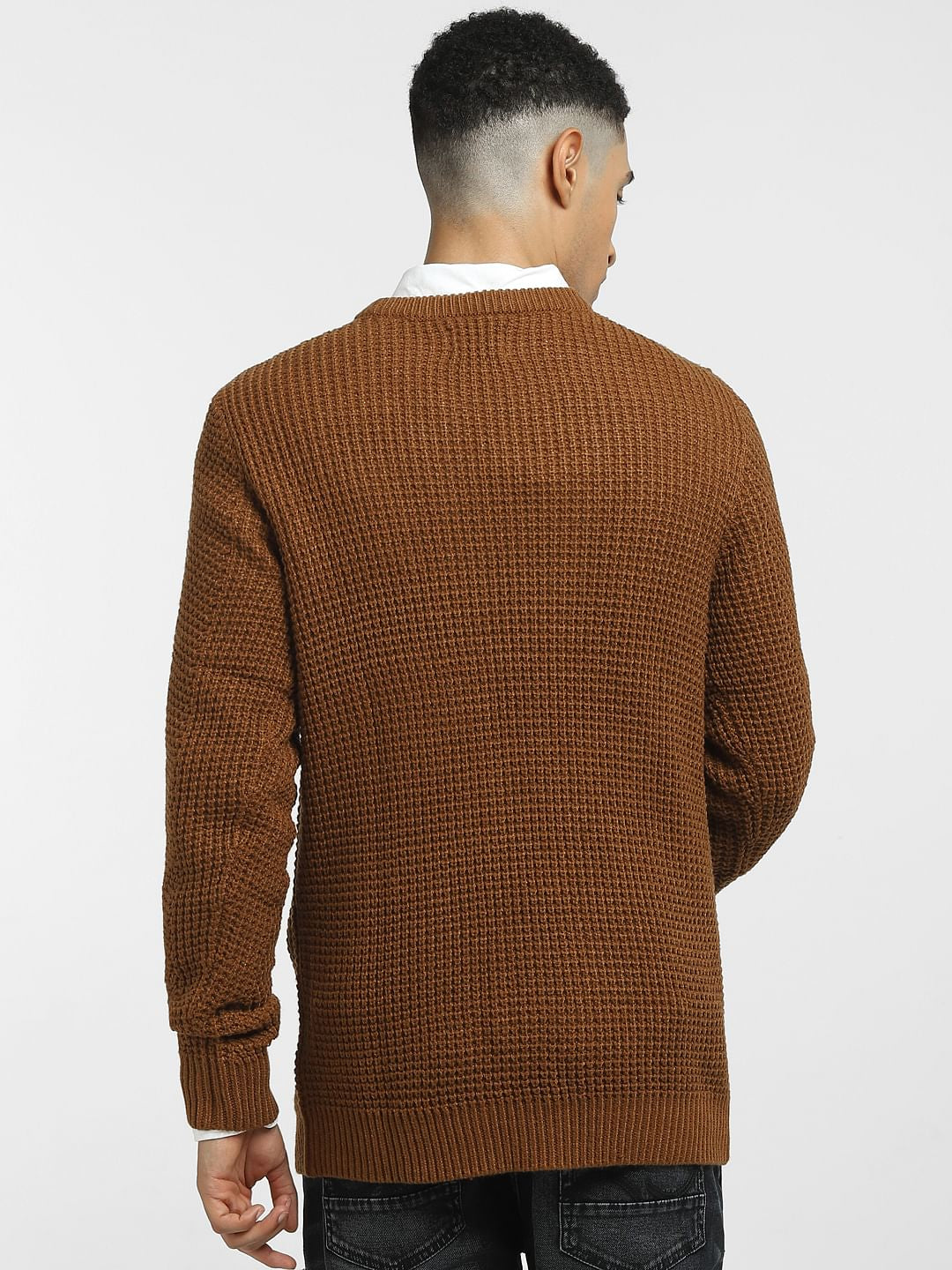 Brown Textured Slim Fit T-shirt