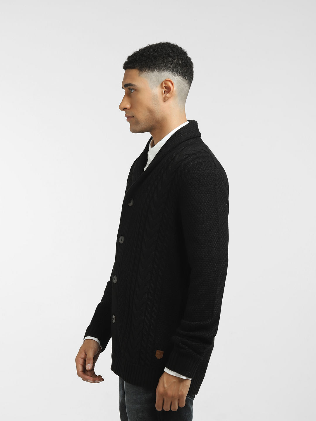 Black Front Open Textured Cardigan