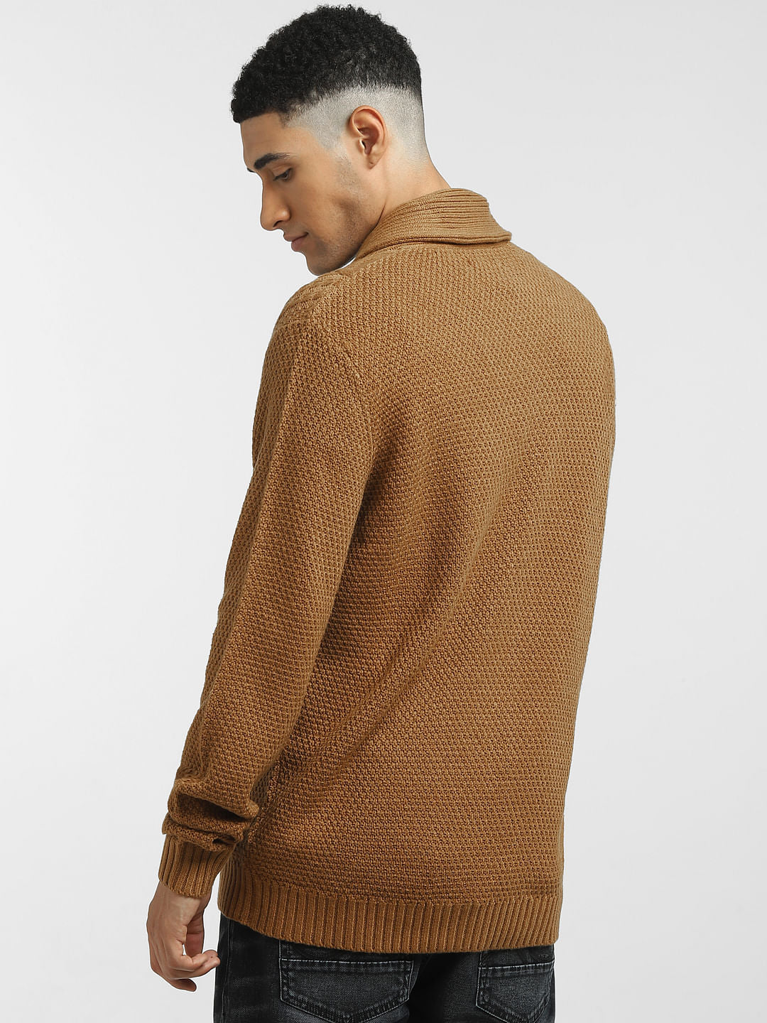 Brown Front Open Textured Cardigan
