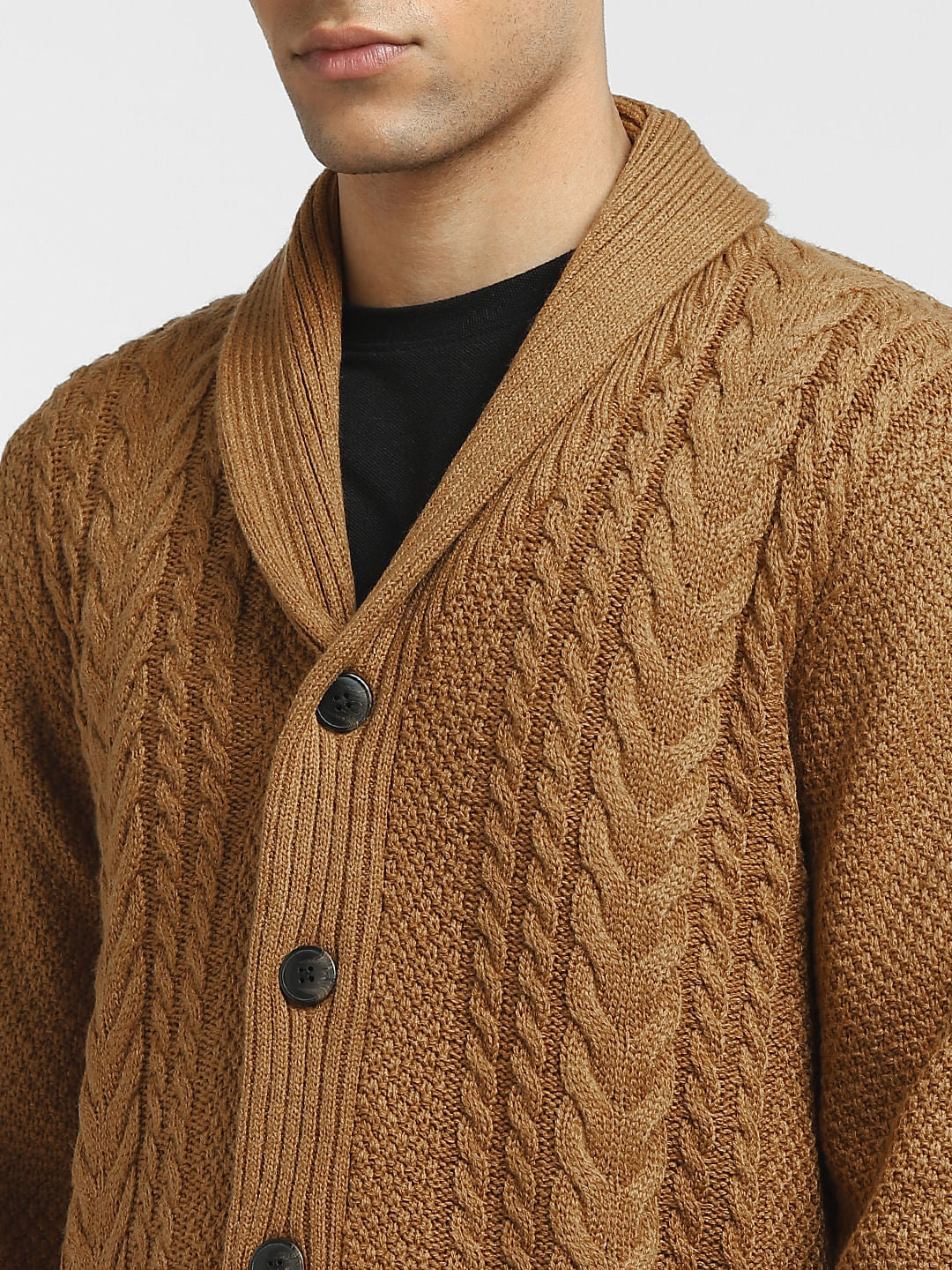 Brown Front Open Textured Cardigan