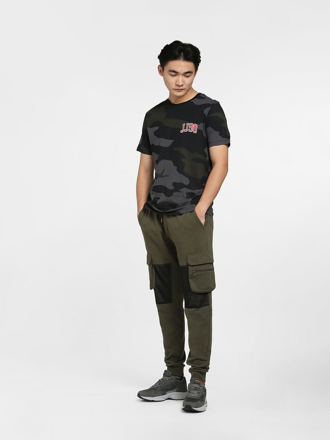 Black Camo Print Crew Neck T-shirt