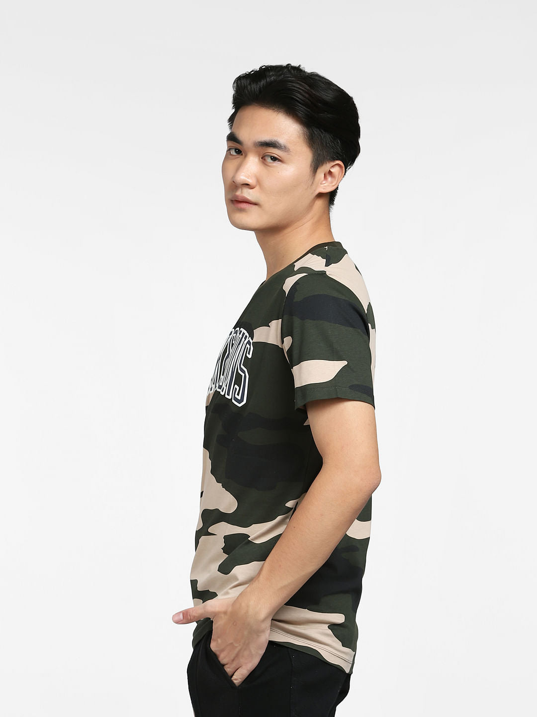 Green Camo Print Crew Neck T-shirt