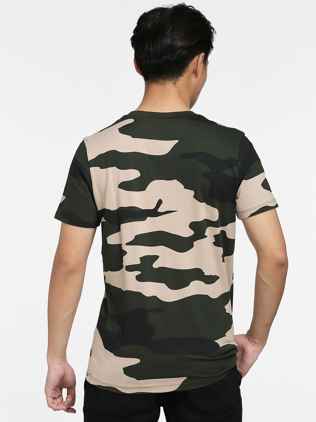 Green Camo Print Crew Neck T-shirt