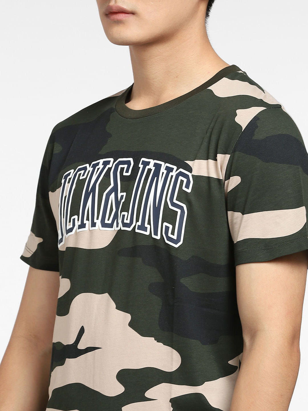 Green Camo Print Crew Neck T-shirt