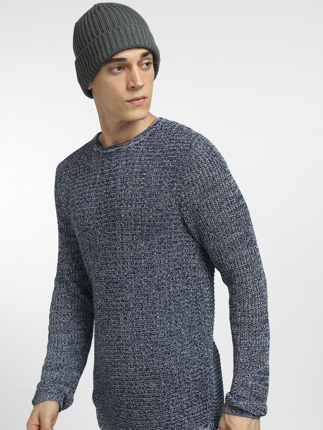 Dark Blue Textured Pullover - S