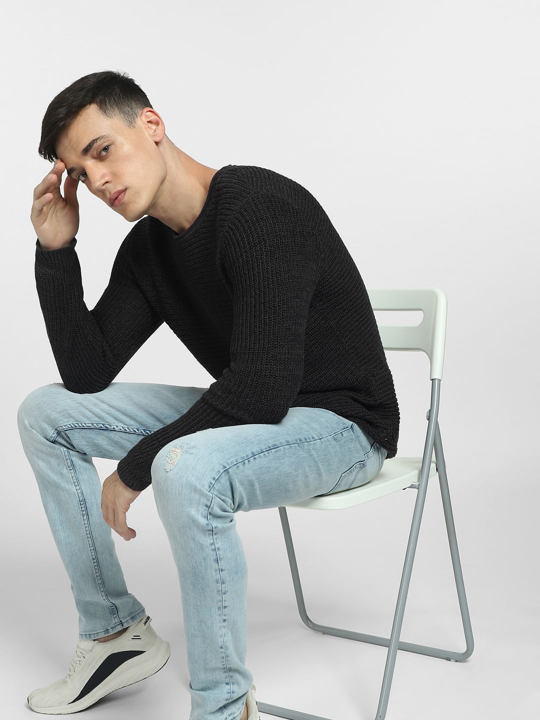 Black Textured Pullover - S