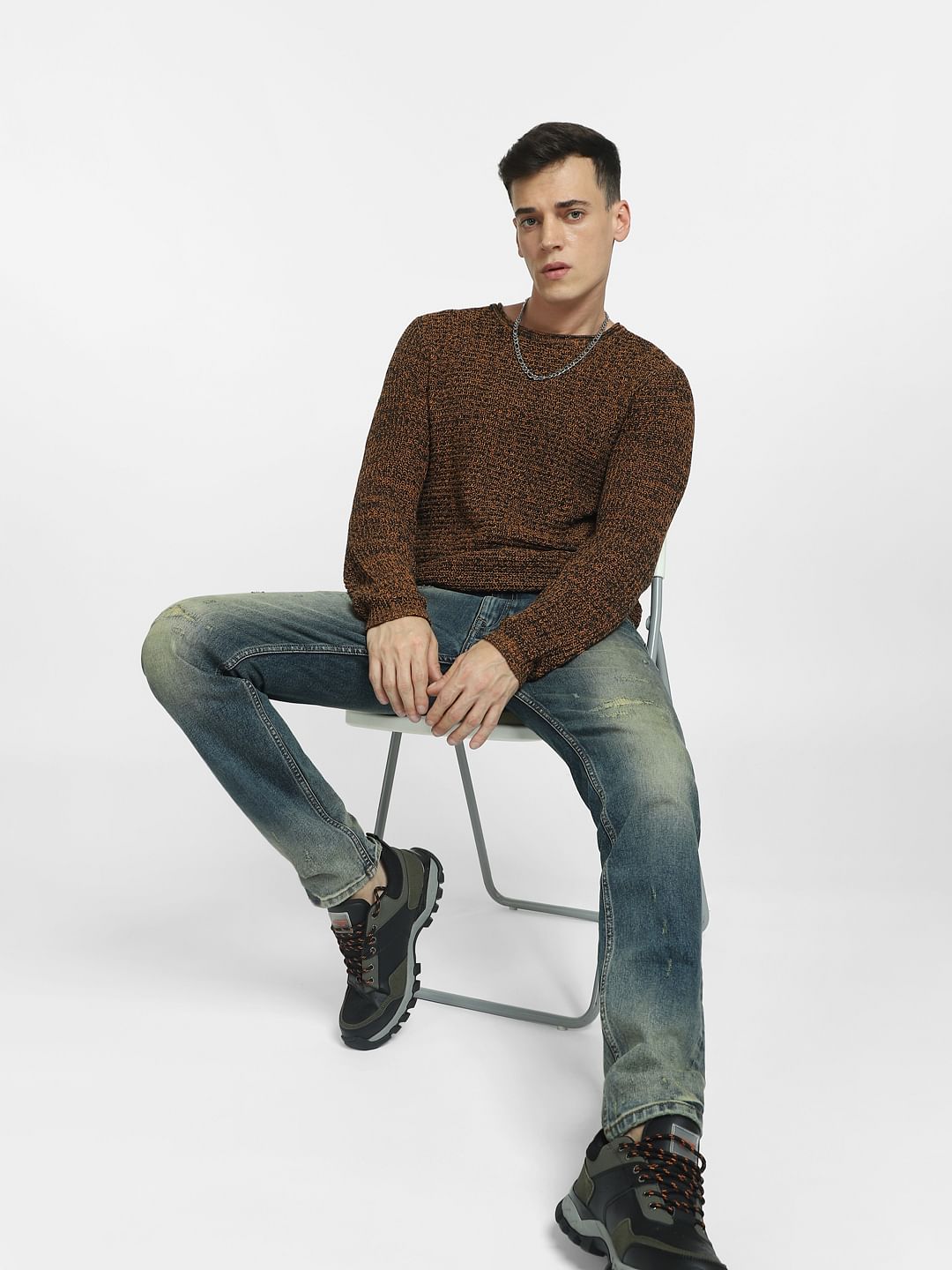 Brown Textured Pullover - S
