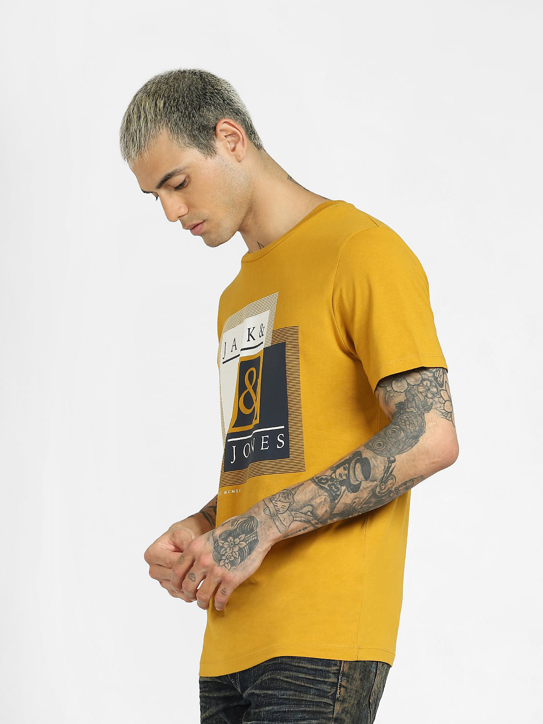 Yellow Logo Print Crew Neck T-shirt
