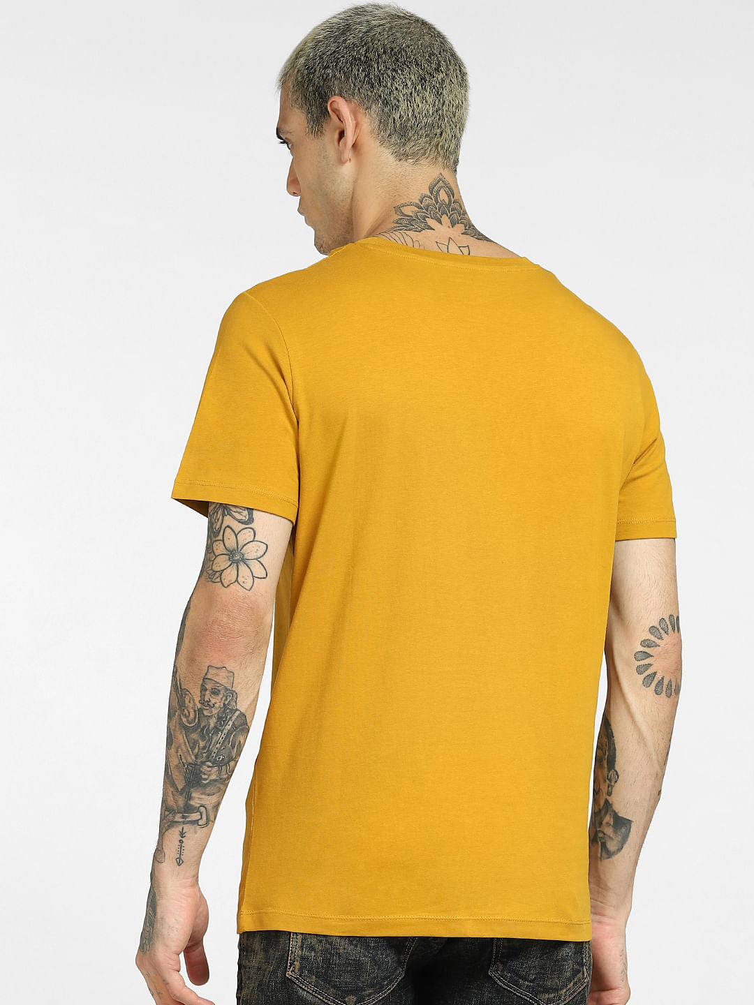 Yellow Logo Print Crew Neck T-shirt