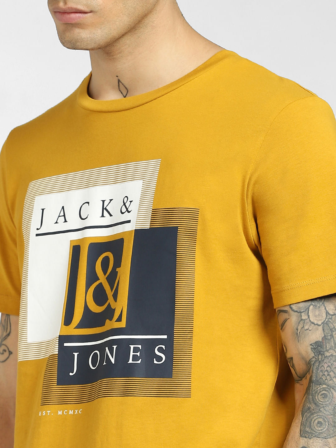 Yellow Logo Print Crew Neck T-shirt