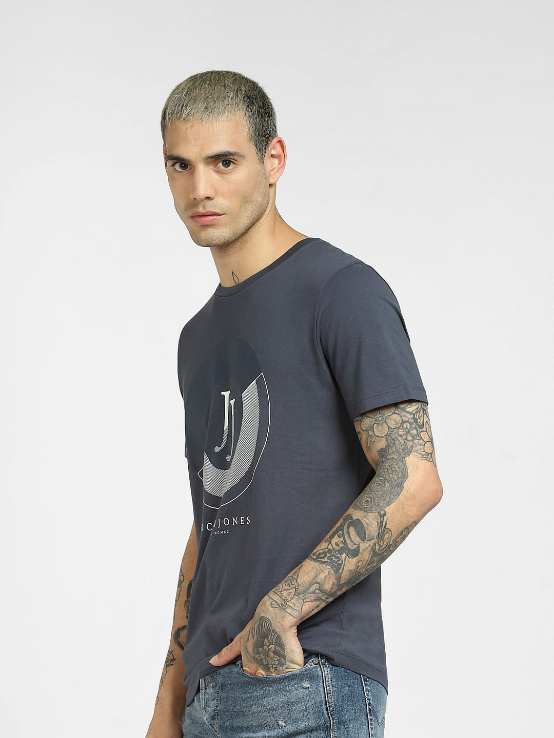 Blue Logo Print Crew Neck T-shirt