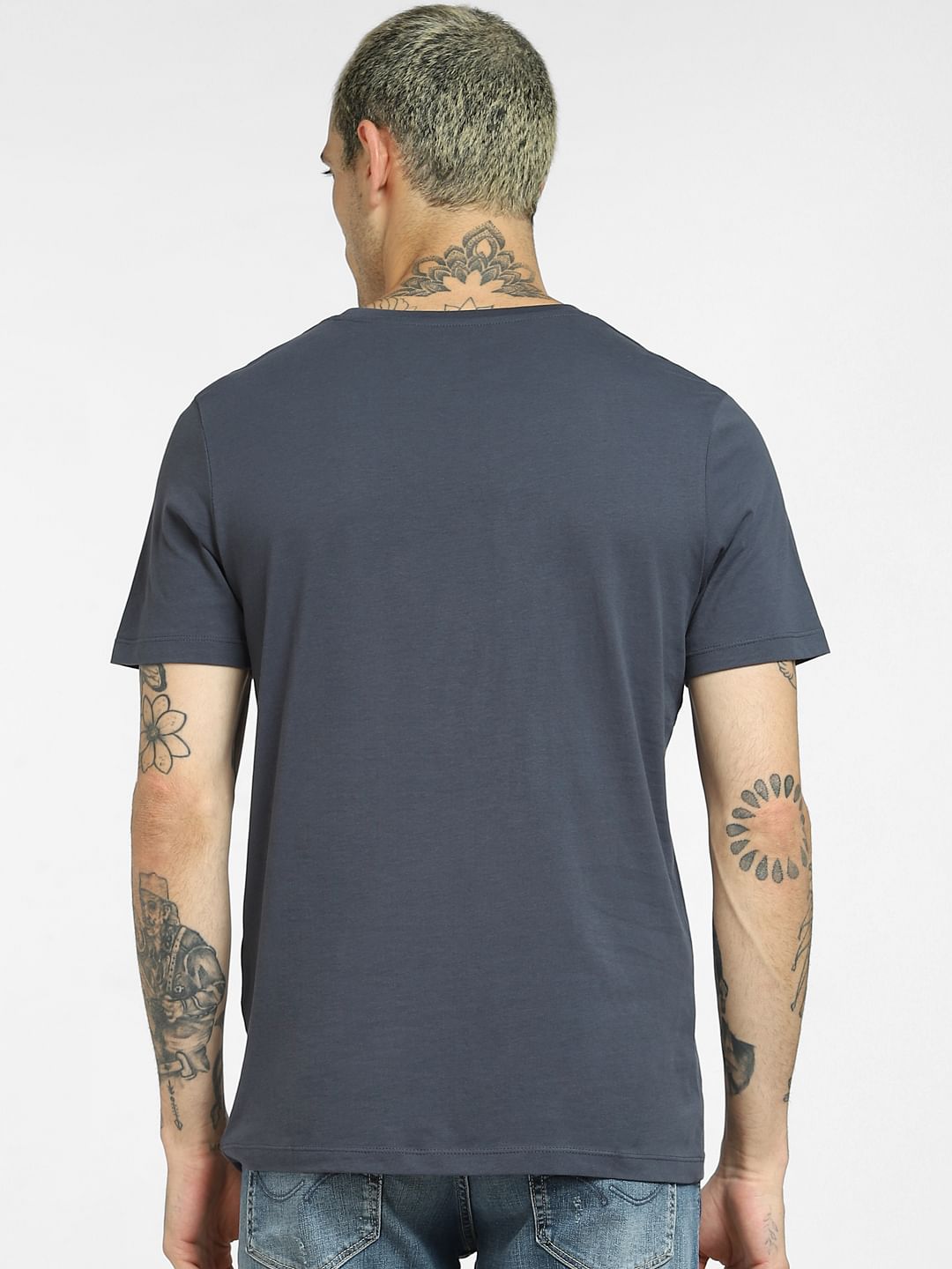 Blue Logo Print Crew Neck T-shirt