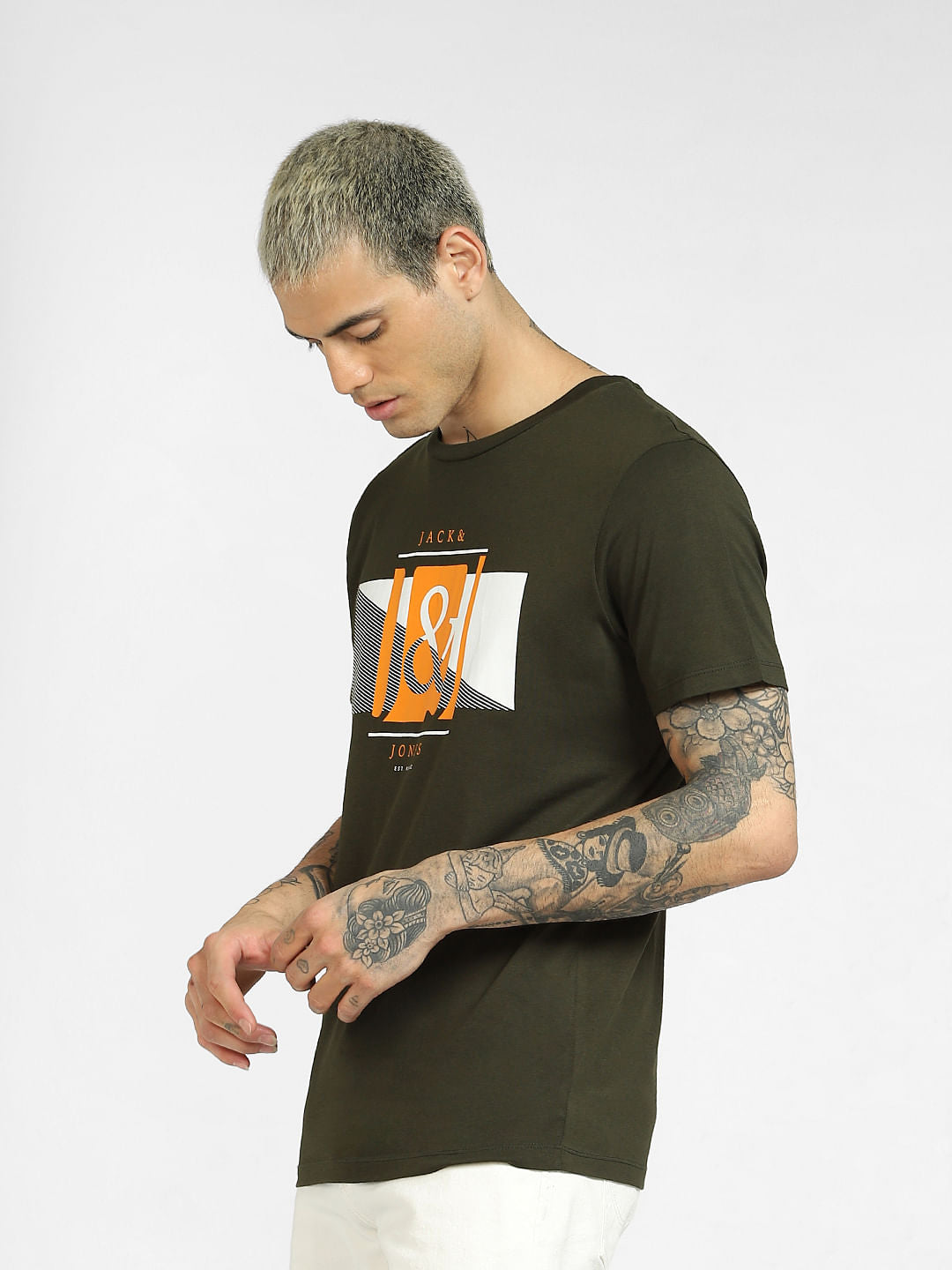 Green Logo Print Crew Neck T-shirt