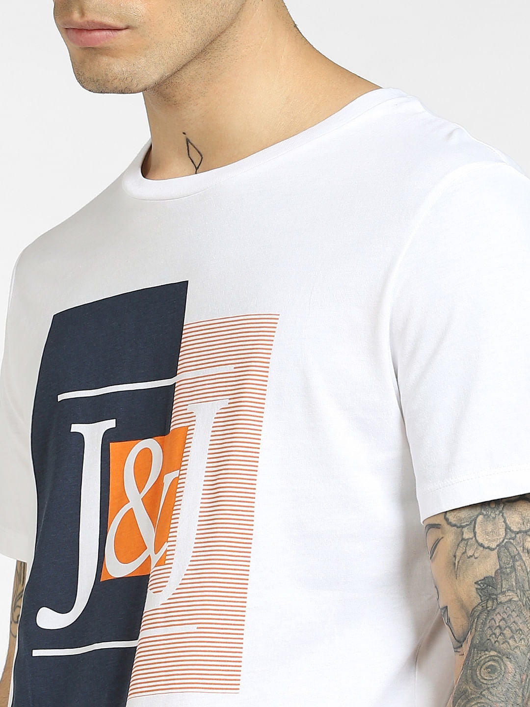 White Logo Print Crew Neck T-shirt