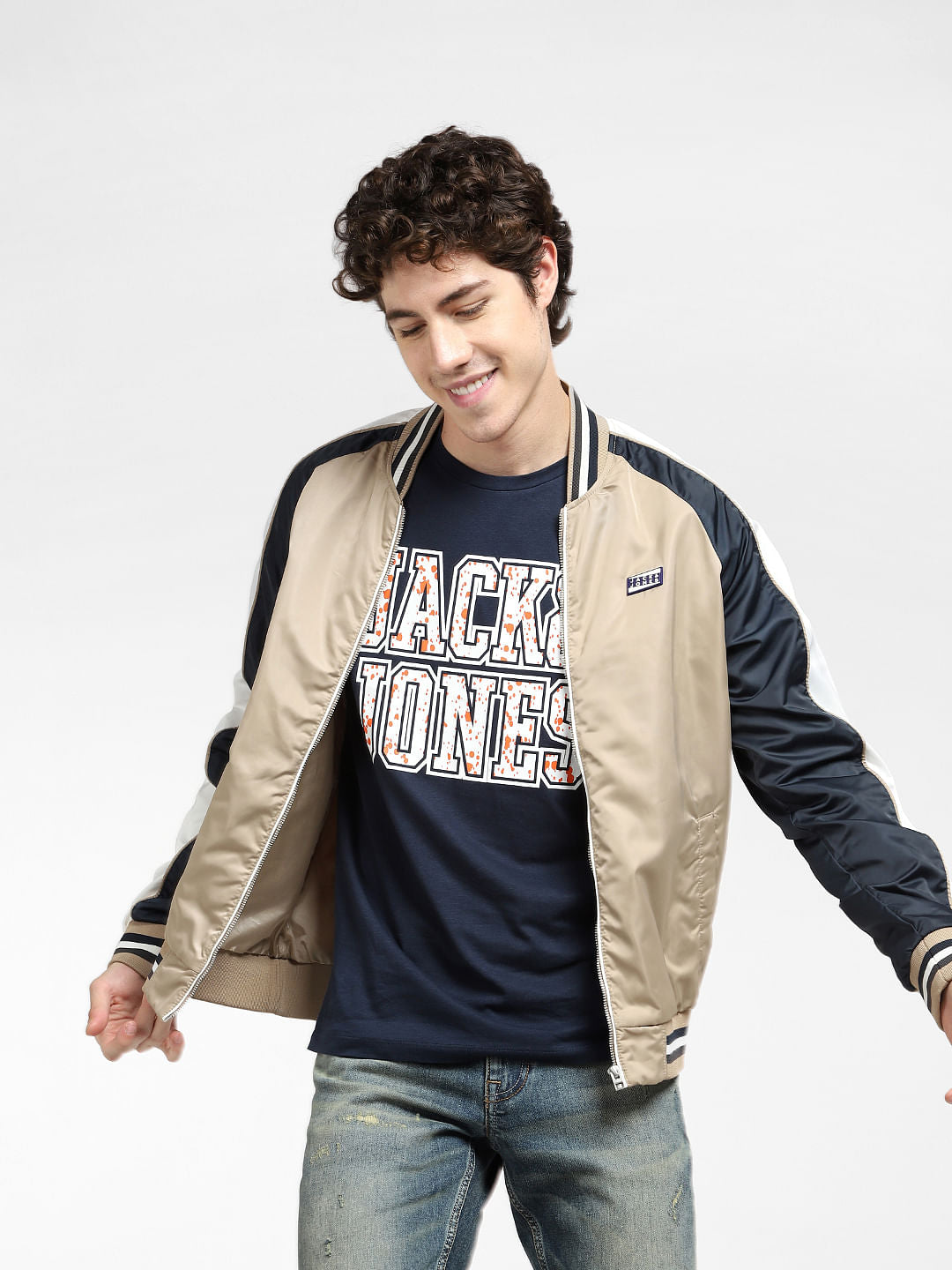 Navy Blue Logo Print Crew Neck T-shirt - S