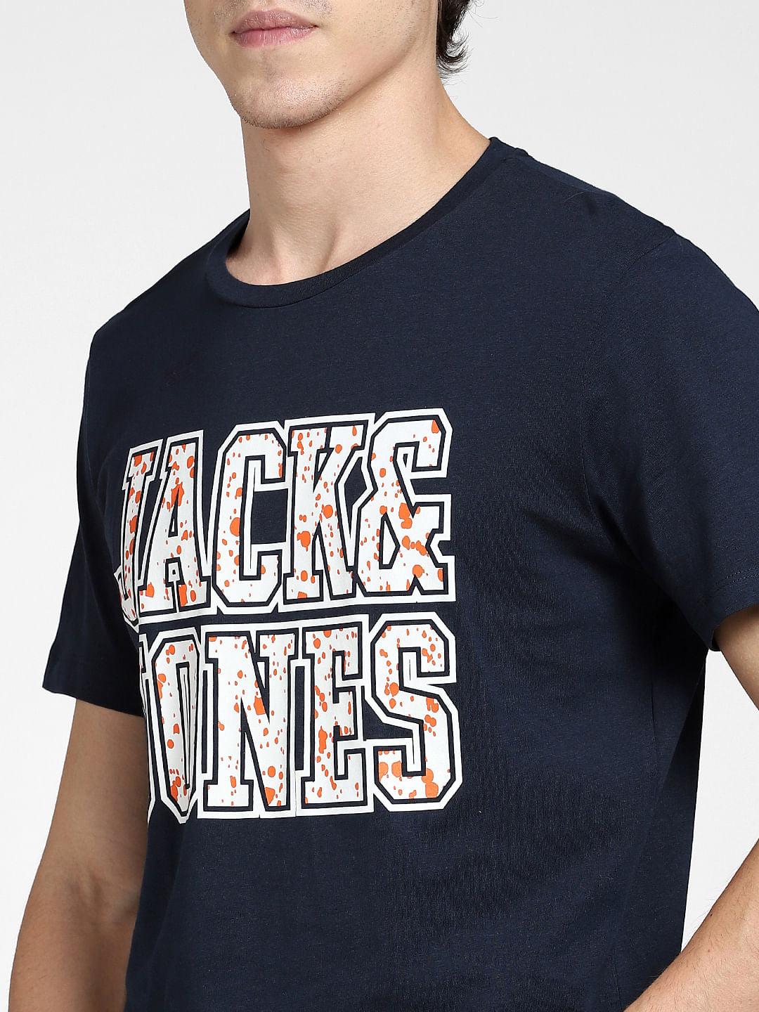 Navy Blue Logo Print Crew Neck T-shirt