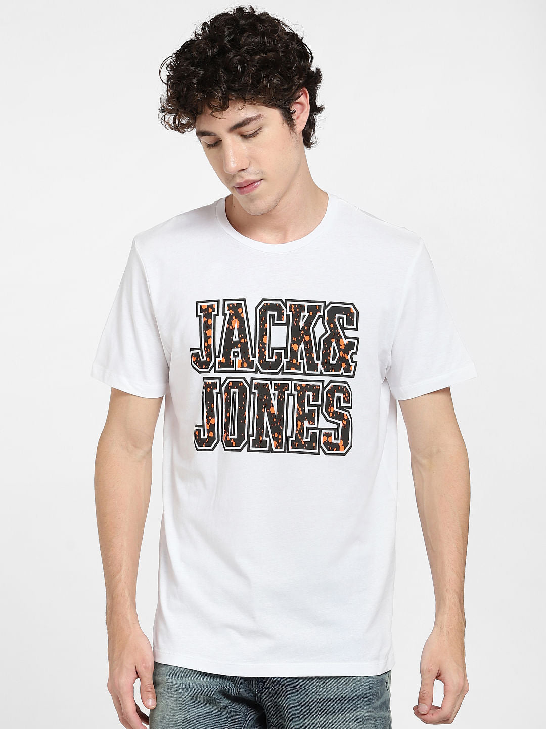White Logo Print Crew Neck T-shirt