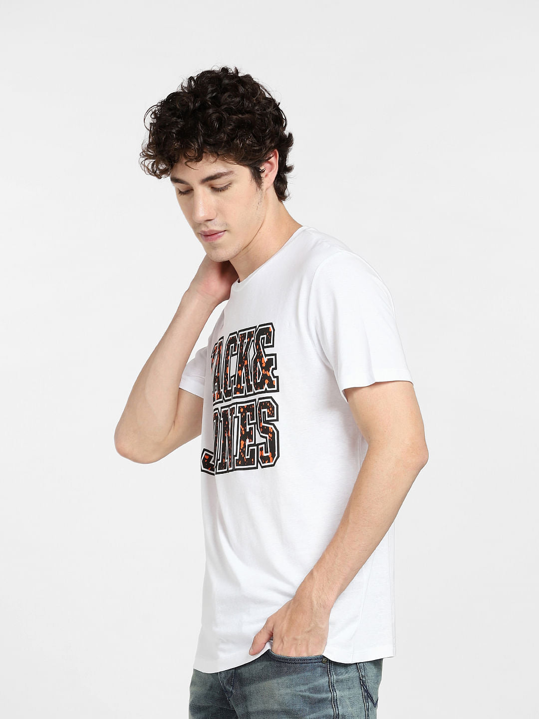 White Logo Print Crew Neck T-shirt
