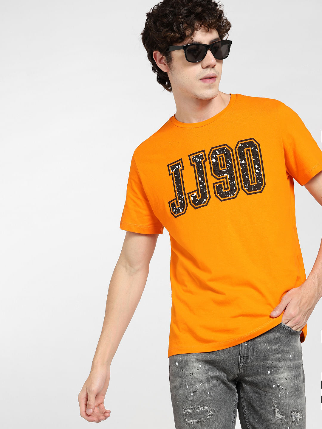Orange Logo Print Crew Neck T-shirt - S