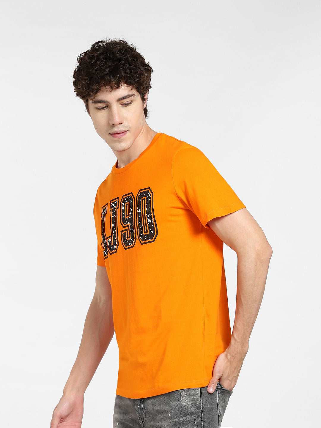 Orange Logo Print Crew Neck T-shirt