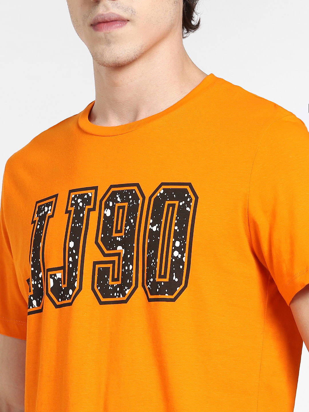 Orange Logo Print Crew Neck T-shirt