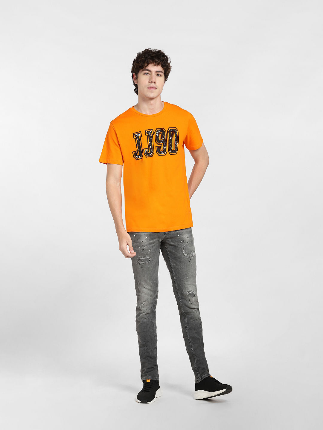 Orange Logo Print Crew Neck T-shirt