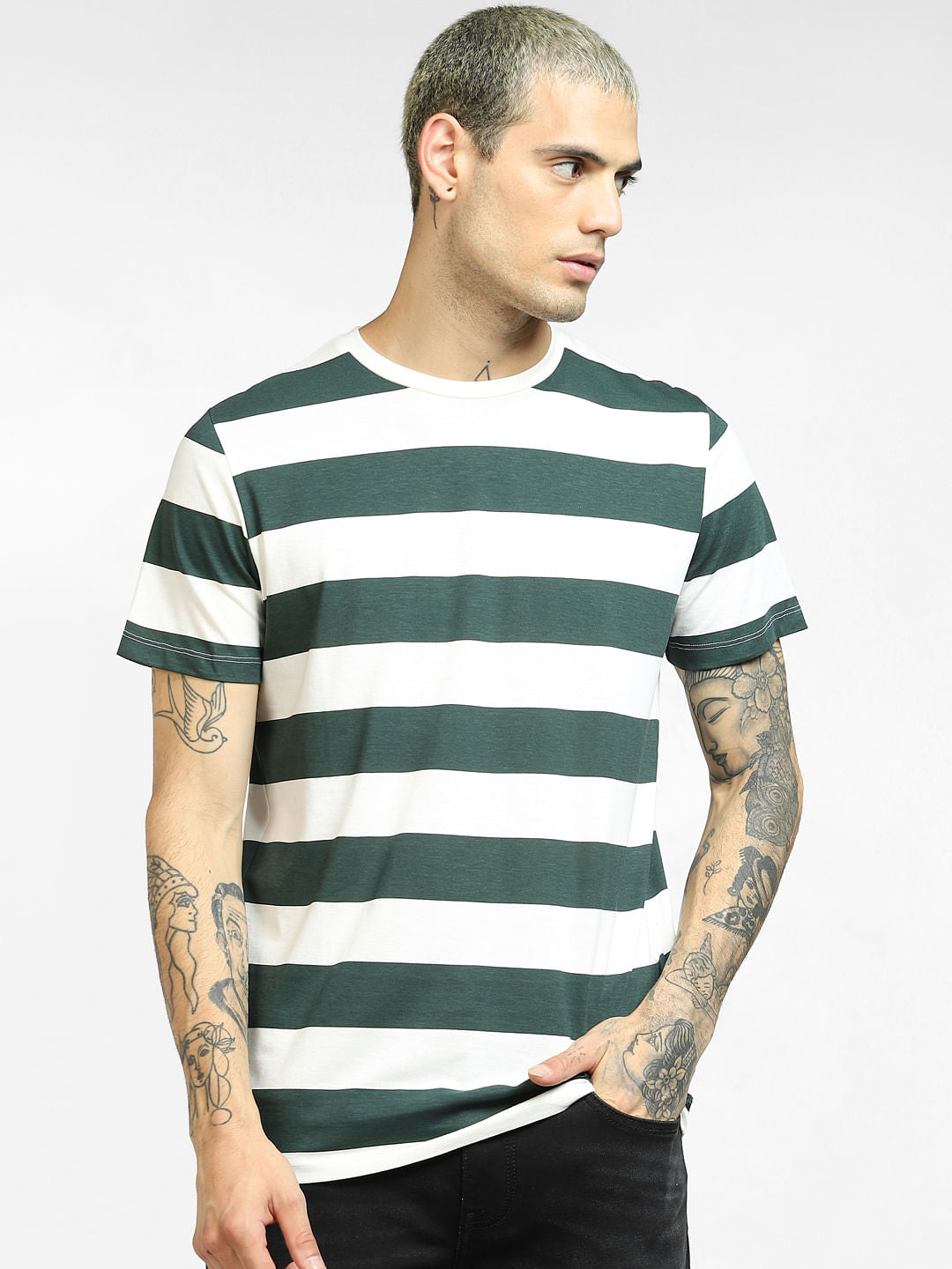 White Striped Crew Neck T-shirt
