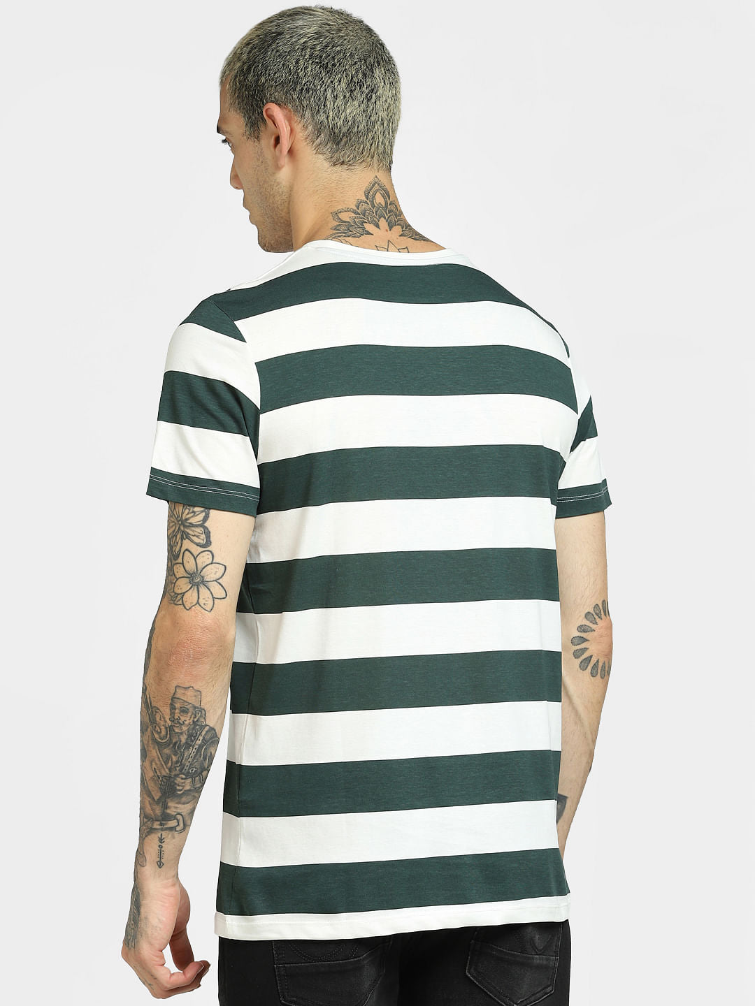 White Striped Crew Neck T-shirt