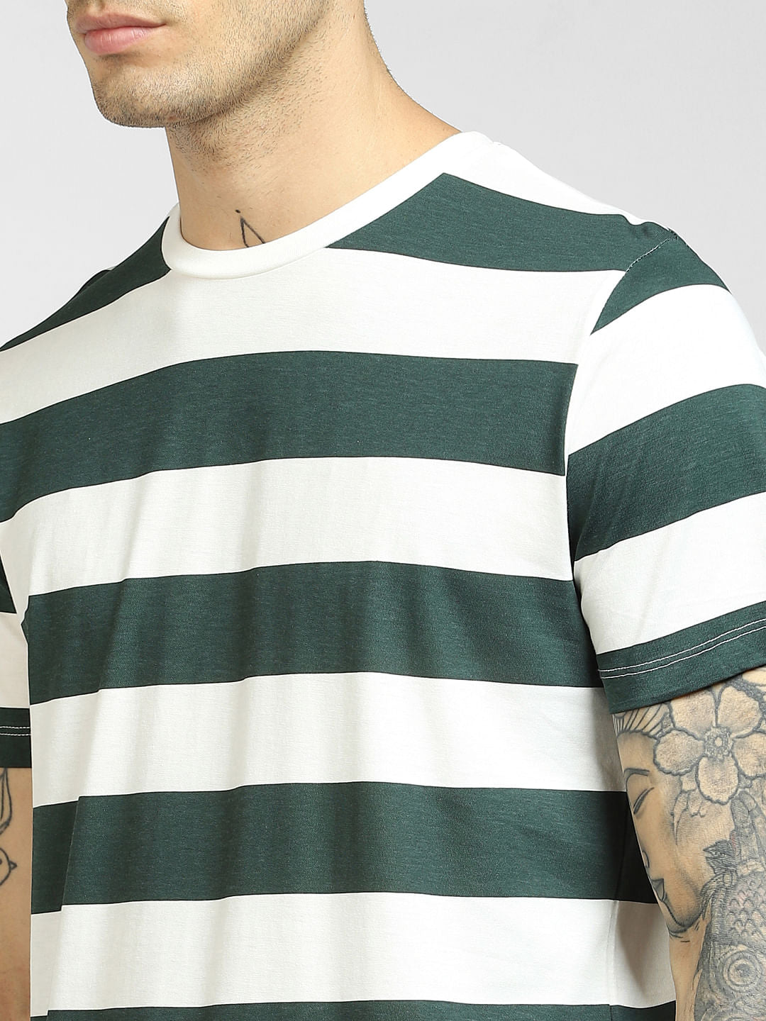 White Striped Crew Neck T-shirt