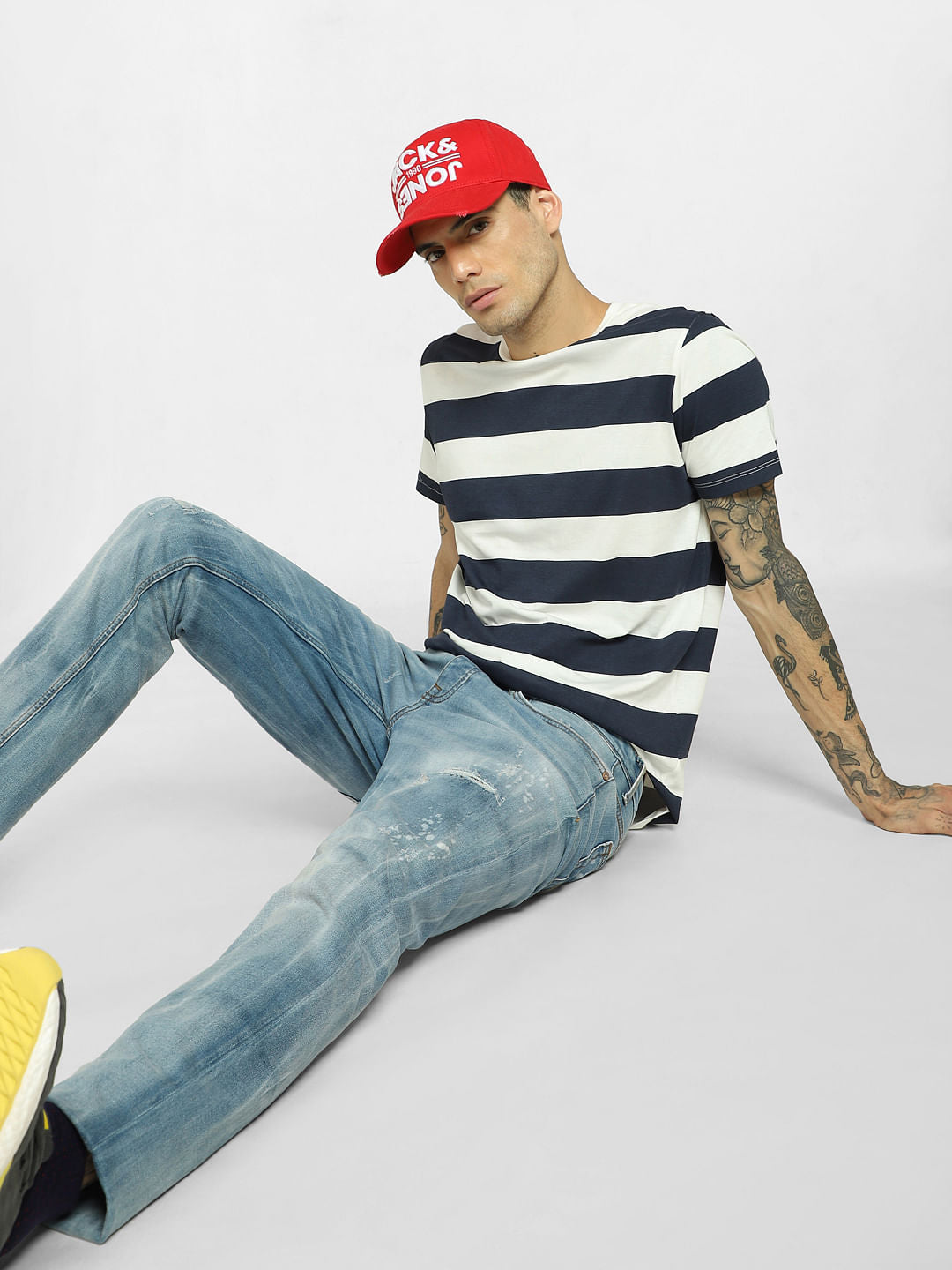 White Striped Crew Neck T-shirt - S