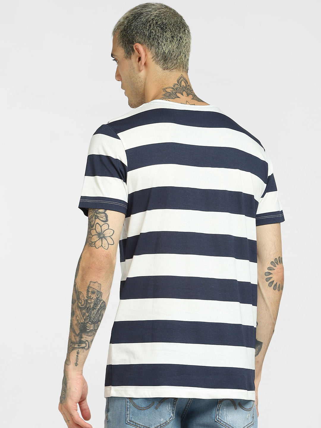 White Striped Crew Neck T-shirt