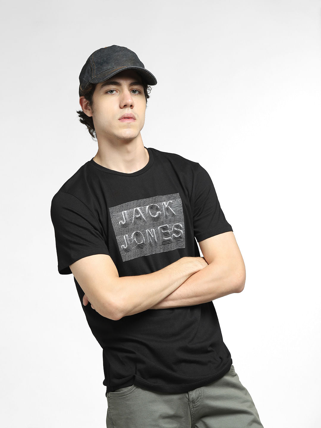 Black Logo Print Crew Neck T-shirt - S