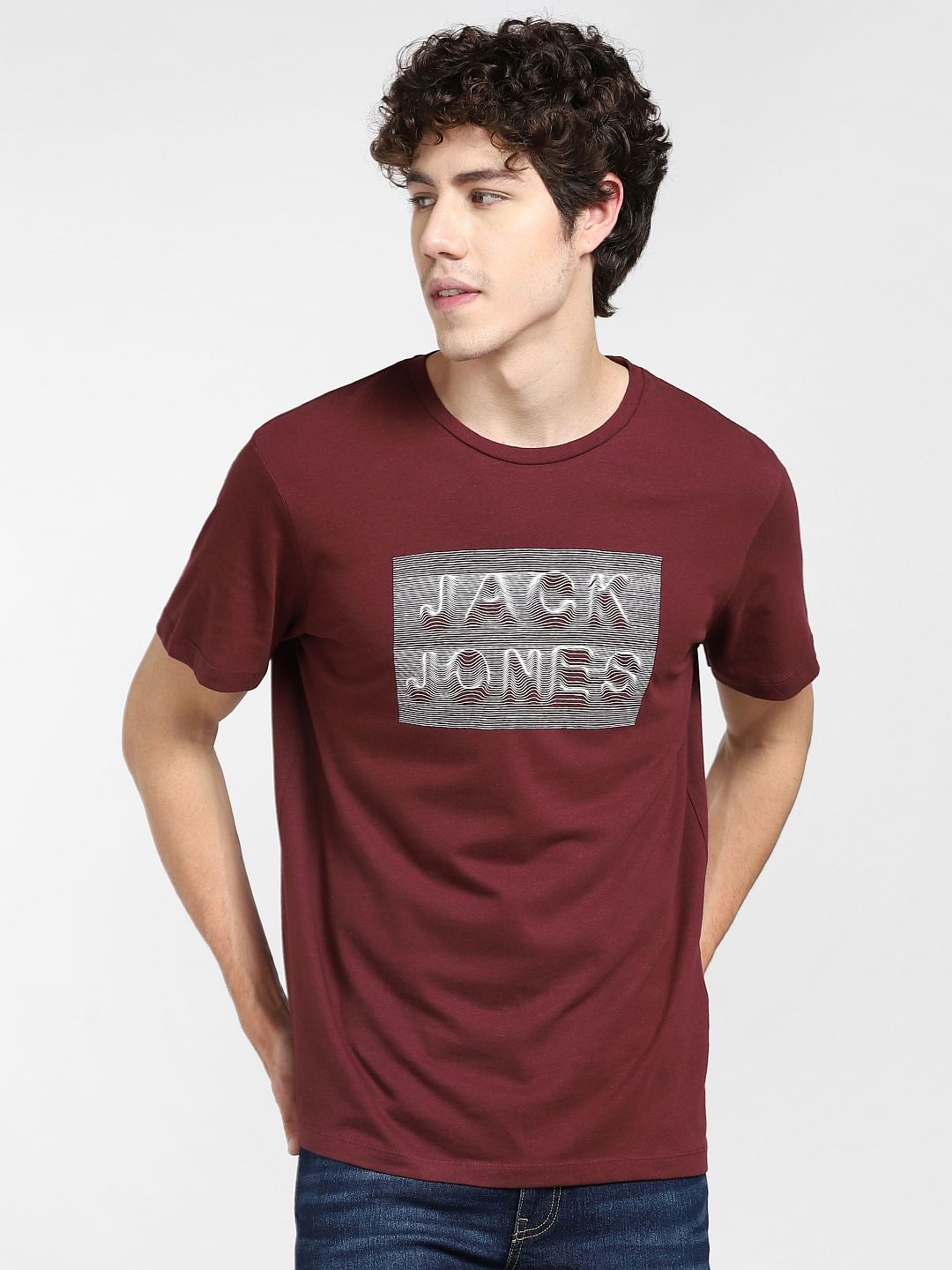 Burgundy Logo Print Crew Neck T-shirt