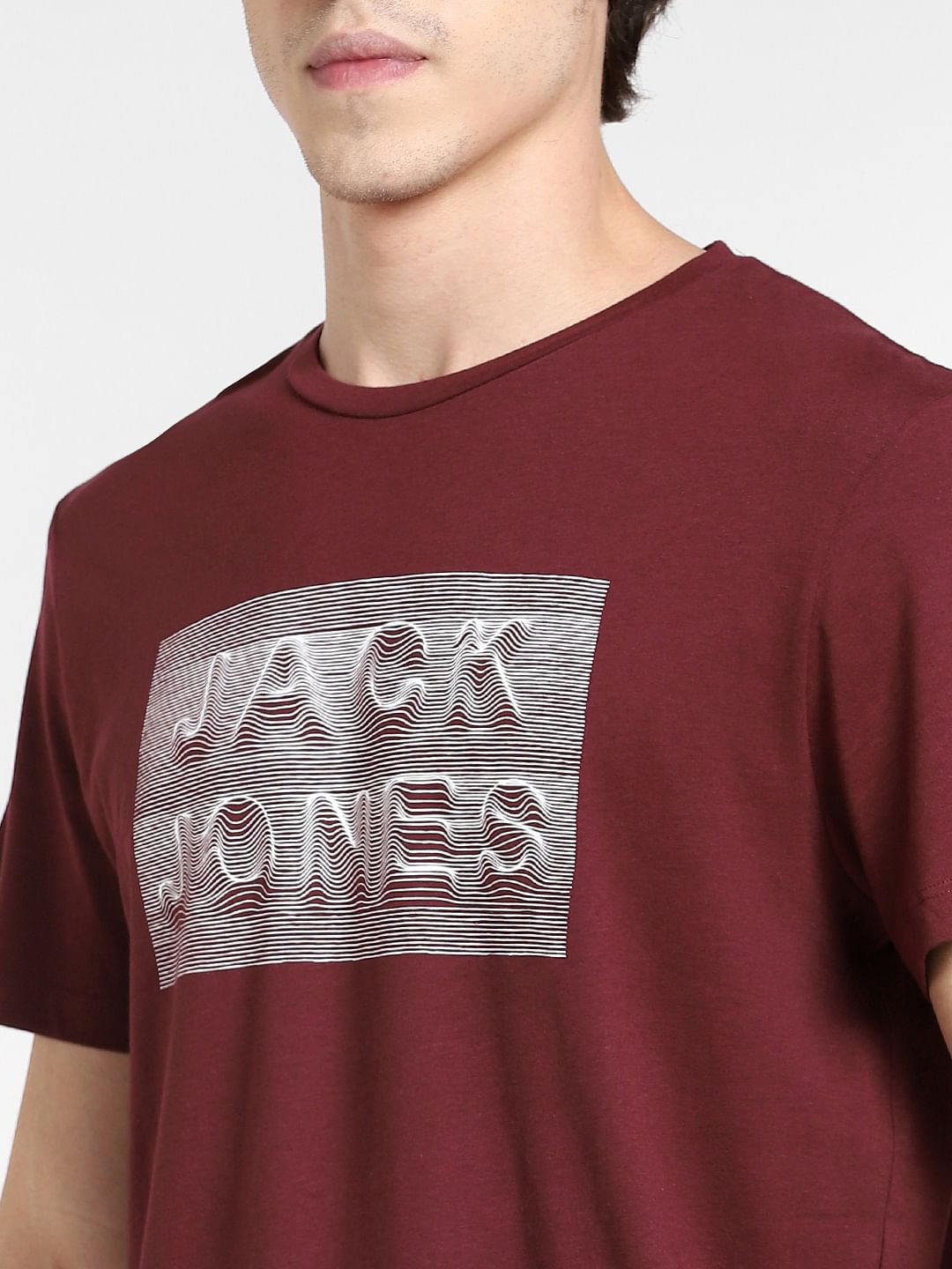 Burgundy Logo Print Crew Neck T-shirt