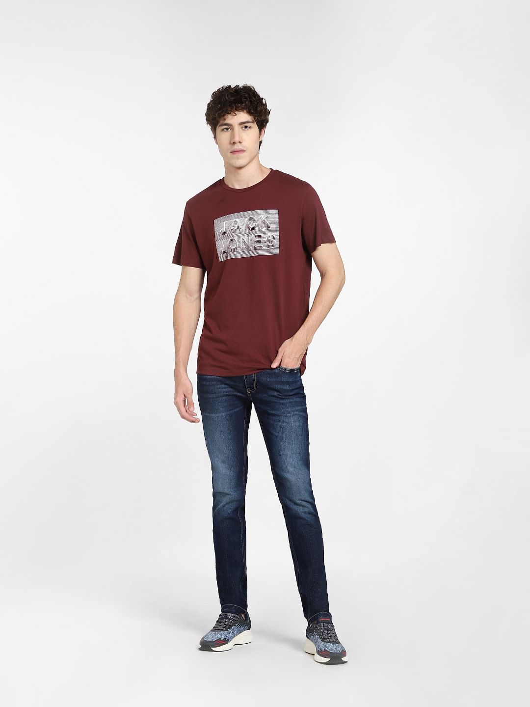 Burgundy Logo Print Crew Neck T-shirt