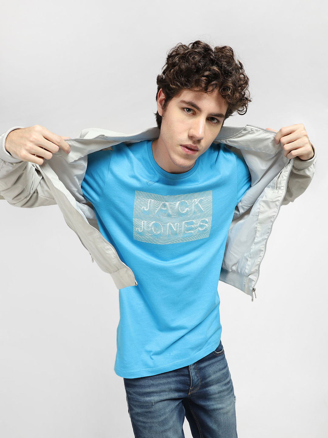 Blue Logo Print Crew Neck T-shirt