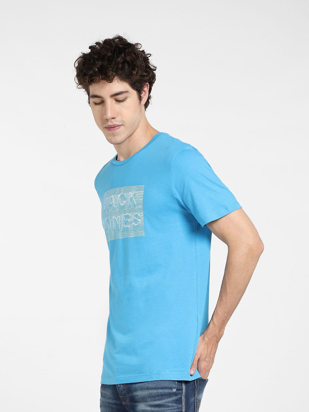Blue Logo Print Crew Neck T-shirt
