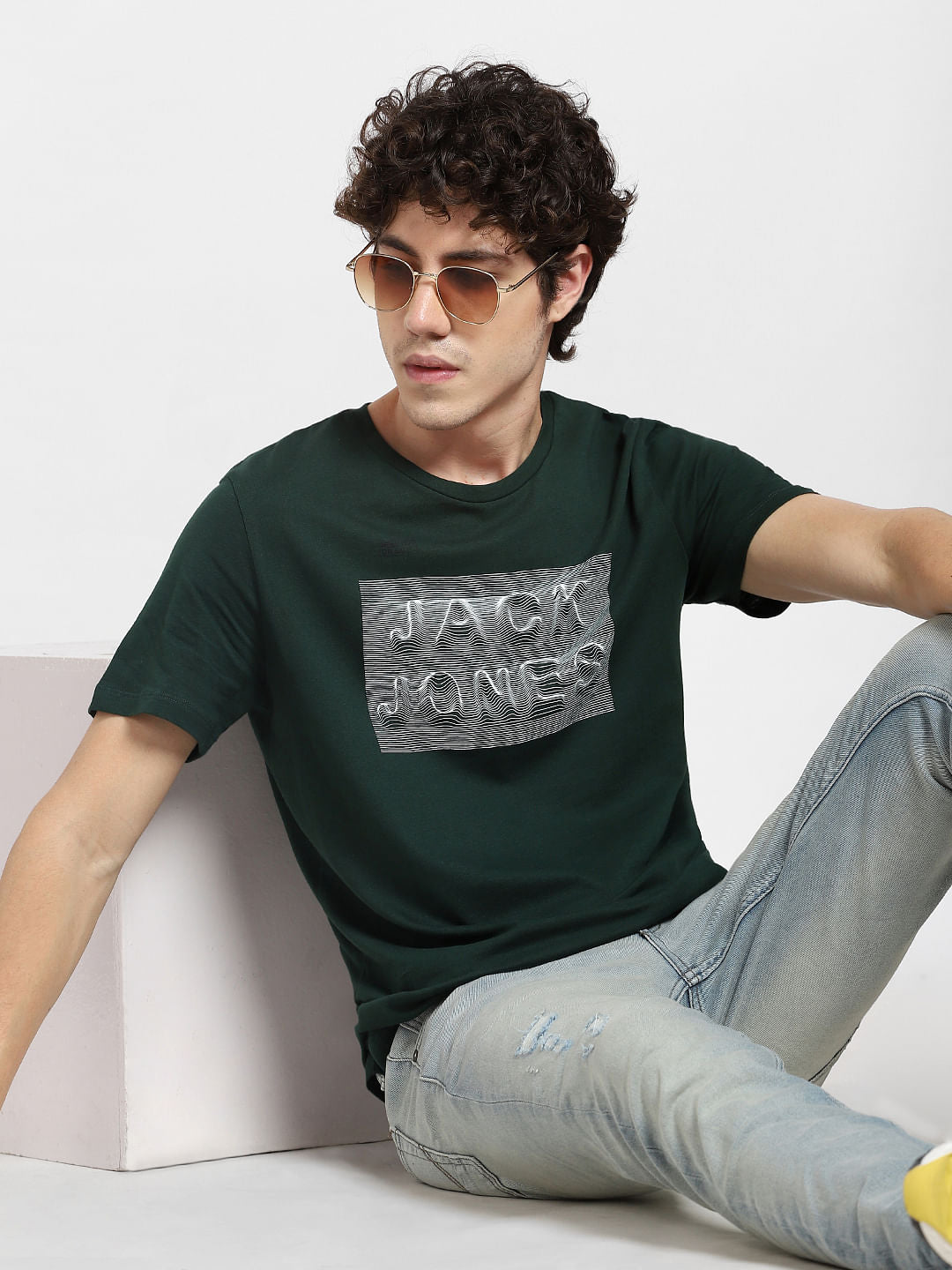 Dark Green Logo Print Crew Neck T-shirt - S