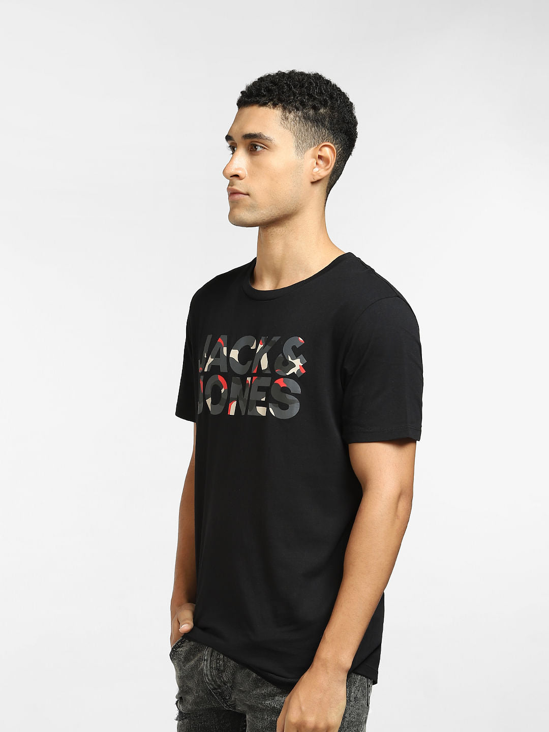 Black Logo Print Crew Neck T-shirt