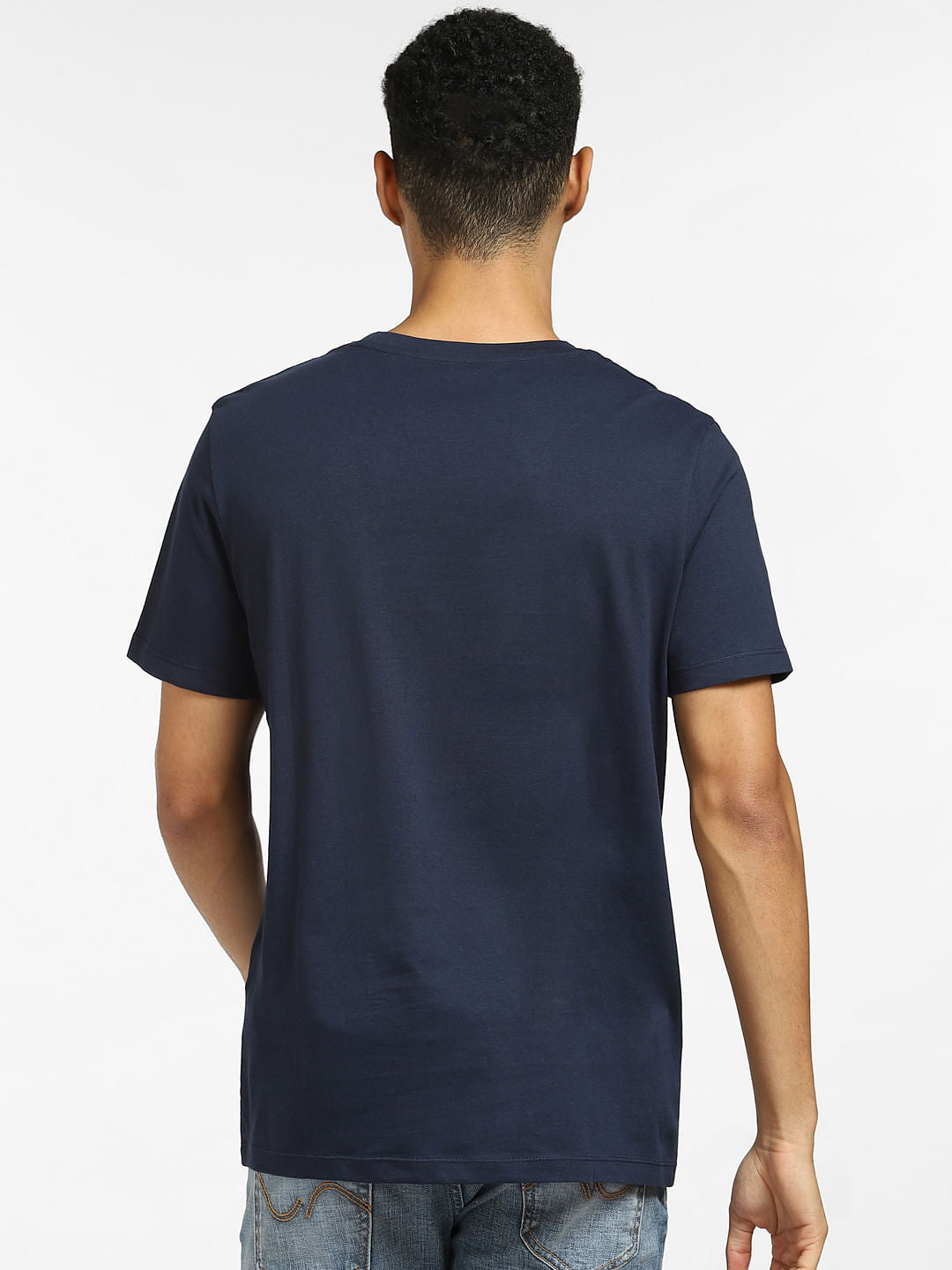 Navy Blue Logo Print Crew Neck T-shirt