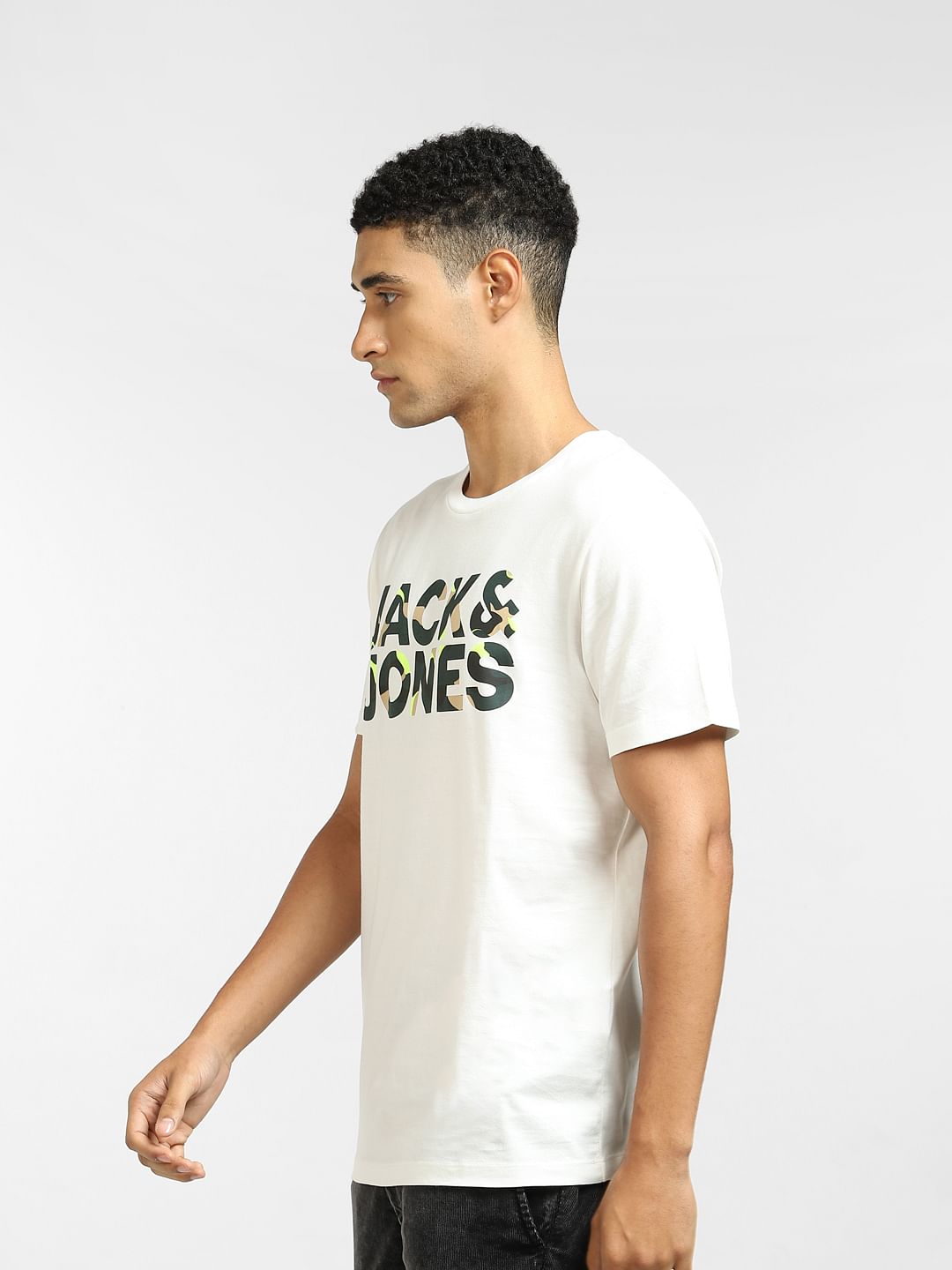 White Logo Print Crew Neck T-shirt